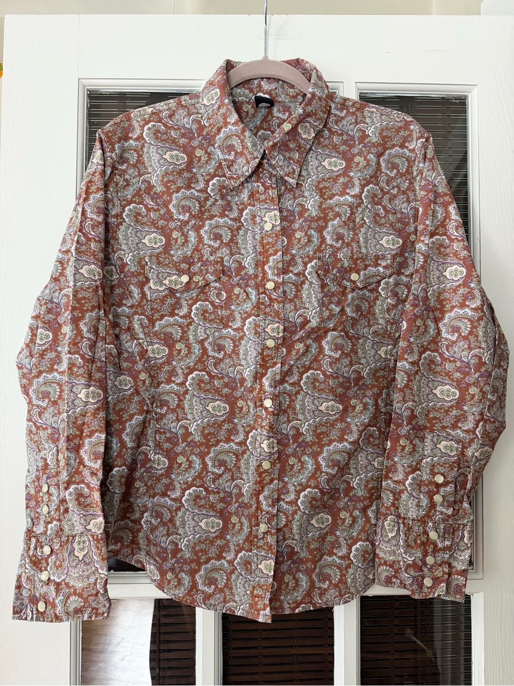 GAP Women’s XL Rust White Western Style Paisley Snap Up Shirt | SKU 0635